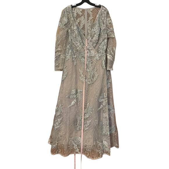 Mac Duggal 16 20336 NEW Platinum Silver Embellished Wrap Over 3/4 Sleeve Dress - Picture 5 of 13